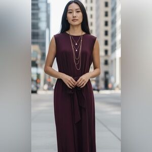 Banana Republic Sleeveless Maxi Dress in Deep Burgundy with waist tie